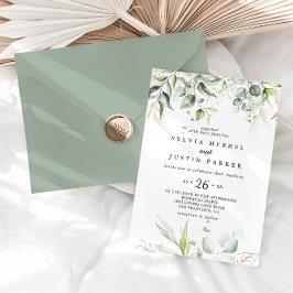 Invitación Elegante caligrafía de verde oro Boda casual