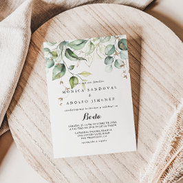 Invitación Elegante caligrafía de verde oro Boda español