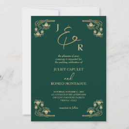 Invitación Elegante caligrafía dorada Art Deco sobre boda ver