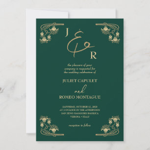 Invitación Elegante caligrafía dorada Art Deco sobre boda ver