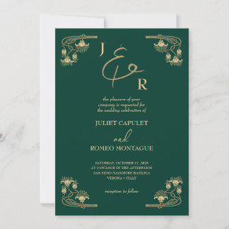Invitación Elegante caligrafía dorada Art Deco sobre boda ver