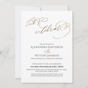 Invitación Elegante caligrafía dorada celebremos la recepción