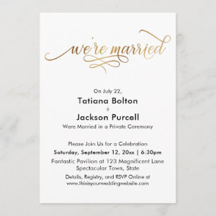 Invitación Elegante Caligrafía Dorada Nos Casamos Recepción
