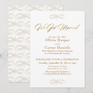 Invitación Elegante Caligrafía Dorada Nos Casamos Recepción