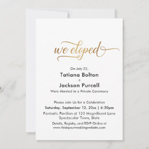 Invitación Elegante Caligrafía Dorada Nos Fugamos Recepción