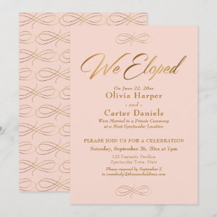 Invitación Elegante Caligrafía Dorada Nos Fugamos Recepción R