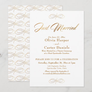 Invitación Elegante Caligrafía Dorada Recepción Recién Casado
