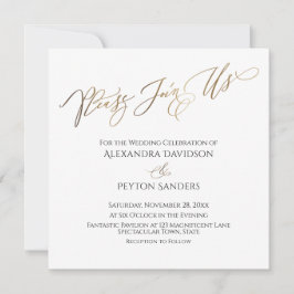 Invitación Elegante Caligrafía Dorada "Únase a Nosotros" Boda