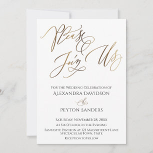Invitación Elegante Caligrafía Dorada "Únase a Nosotros" Boda