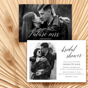 Invitación Elegante Caligrafía Ducha Bridal Negra Y Blanca