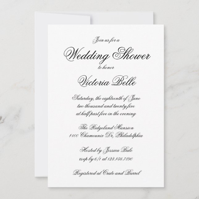 Invitación Elegante caligrafía ducha de matrimonio formal (Anverso)