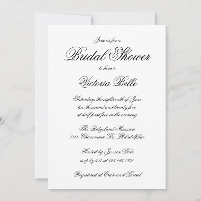 Invitación Elegante caligrafía Ducha formal de novias (Anverso)