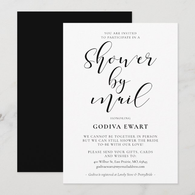 Invitación Elegante caligrafía Ducha por correo (Anverso / Reverso)