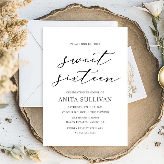 Invitación Elegante caligrafía dulce dieciséis cumpleaños (Subido por el creador)