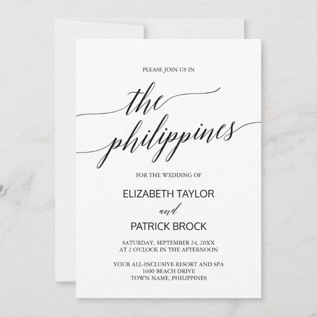Invitación Elegante caligrafía El Boda de Filipinas (Anverso)