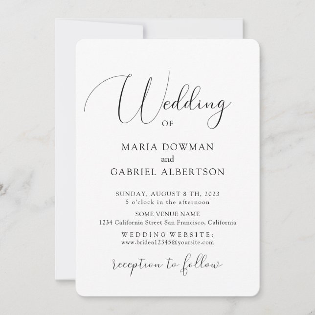 Invitación Elegante caligrafía elegante. Boda clásico (Anverso)
