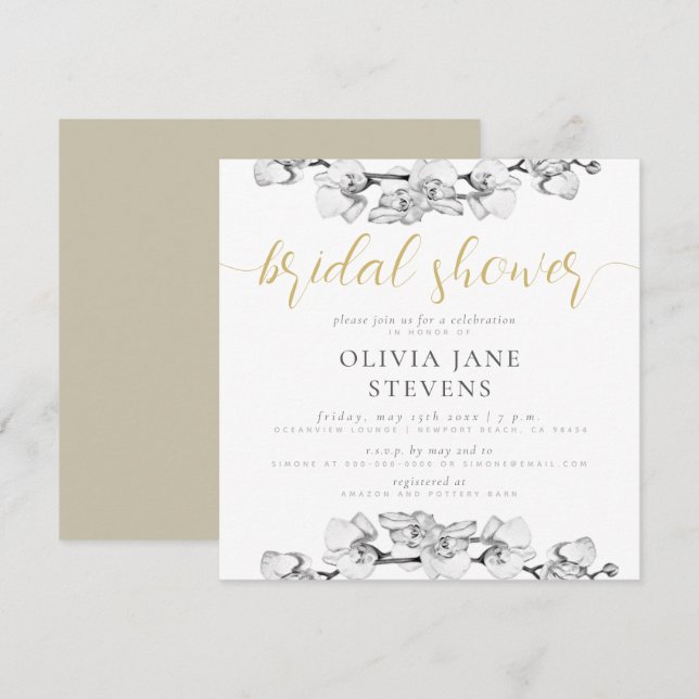 Invitación Elegante caligrafía elegante Orquídeas Ducha Brida (Anverso / Reverso)