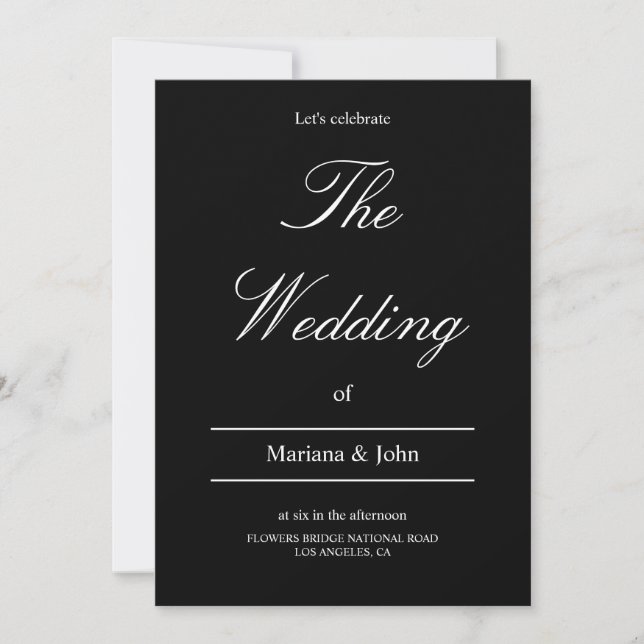 Invitación Elegante caligrafía en blanco y negro boda simple (Anverso)