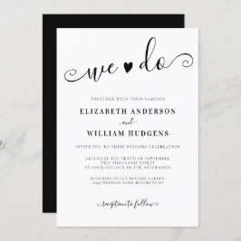 Invitación Elegante caligrafía en blanco y negro hacemos Boda