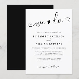 Invitación Elegante caligrafía en blanco y negro hacemos Boda