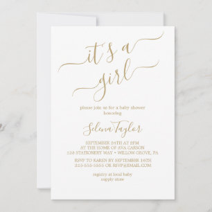 Invitación Elegante Caligrafía en Dorado Es una Niña Fiesta