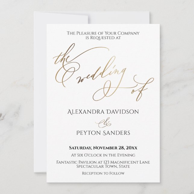 Invitación Elegante Caligrafía en Dorado "La Boda de" (Anverso)