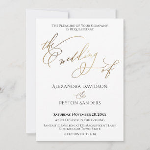 Invitación Elegante Caligrafía en Dorado "La Boda de"