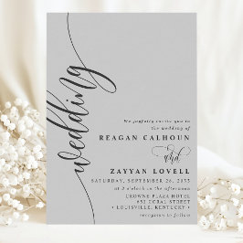 Invitación Elegante Caligrafía en Gris Suave para Boda