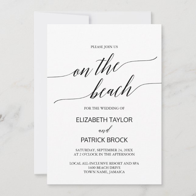 Invitación Elegante Caligrafía En La Boda De Playa (Anverso)