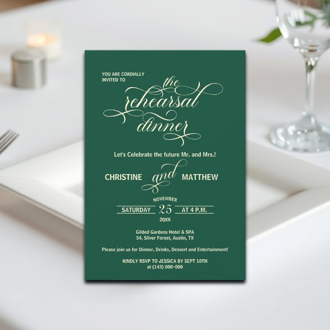 Invitación Elegante caligrafía ensayo Boda Verde azulado de c (Subido por el creador)
