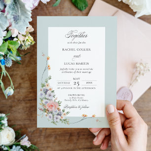 Invitación Elegante caligrafía floral del Pastel Boho