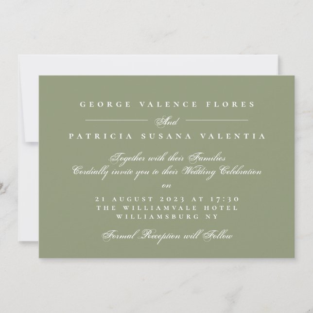 Invitación Elegante caligrafía formal verde Moss verde (Anverso)