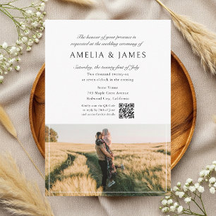 Invitación Elegante caligrafía Foto Boda de código QR