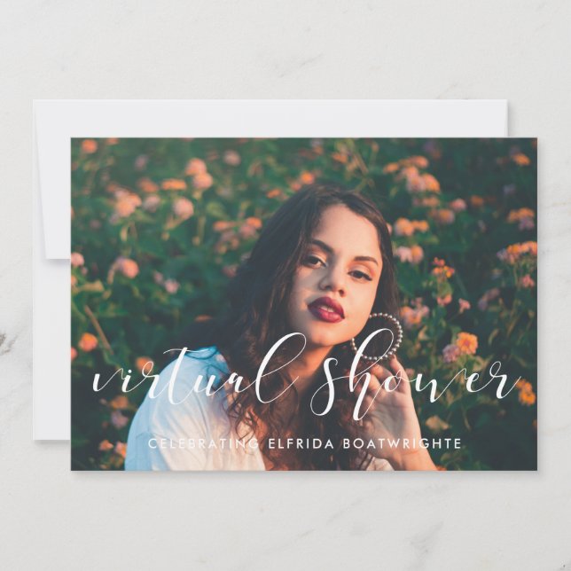 Invitación Elegante caligrafía Foto de una ducha de novia vir (Anverso)