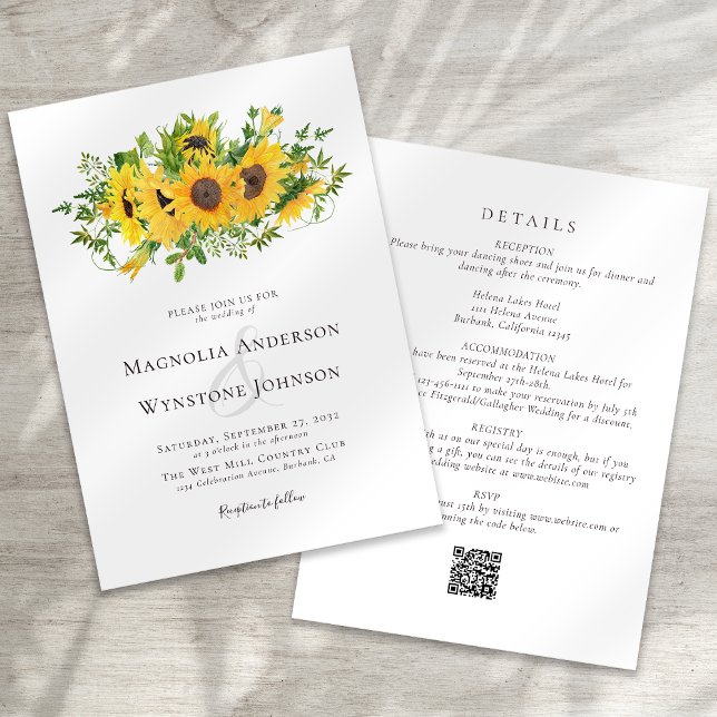 Invitación Elegante caligrafía girasol todo en un Boda (Subido por el creador)