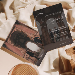 Invitación Elegante caligrafía guión Boda de fotografía gris 