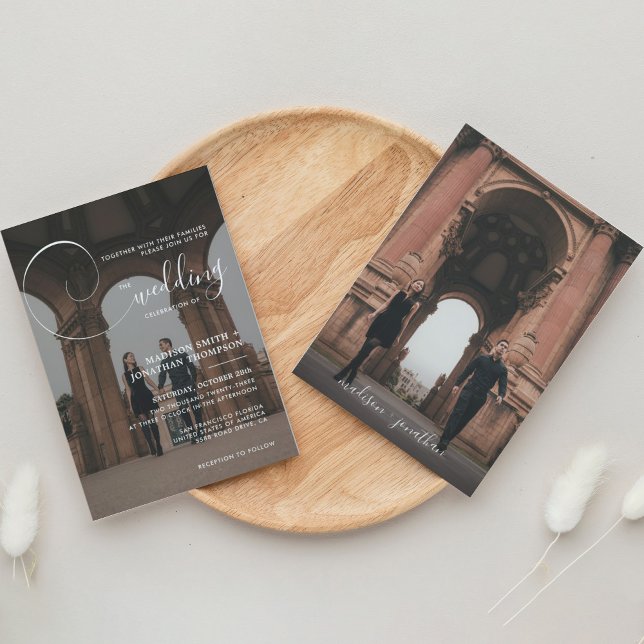 Invitación Elegante caligrafía guión Boda de fotografía gris (Subido por el creador)