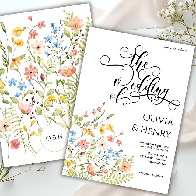 Invitación Elegante caligrafía guión Boda floral (Subido por el creador)
