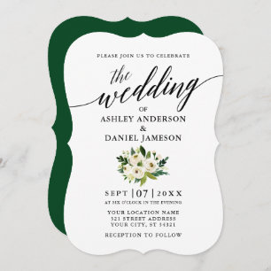 Invitación Elegante caligrafía guión Boda floral verde