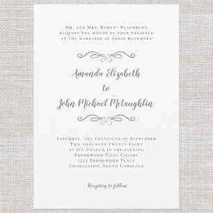 Invitación Elegante caligrafía guión Boda formal gris