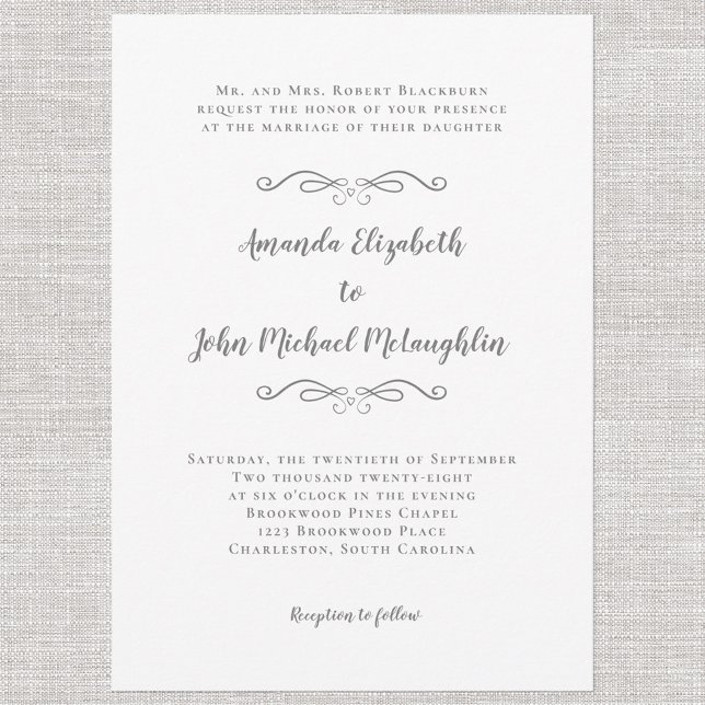 Invitación Elegante caligrafía guión Boda formal gris (Subido por el creador)