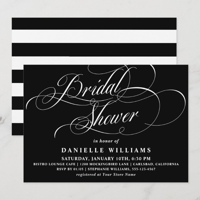 Invitación Elegante caligrafía guión ducha de novia (Anverso / Reverso)