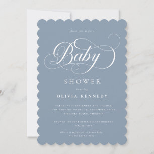 Invitación Elegante caligrafía guión moderno Baby Shower azul