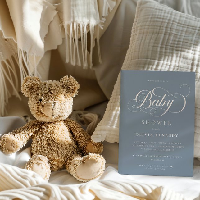 Invitación Elegante caligrafía guión moderno Baby Shower azul (Subido por el creador)