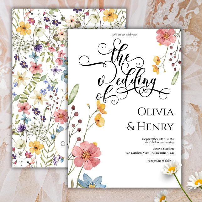 Invitación Elegante caligrafía guión simple Boda floral (Subido por el creador)