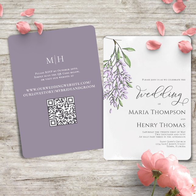 Invitación Elegante caligrafía Lilac acuarela Floral (Subido por el creador)