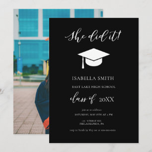 Invitación Elegante Caligrafía Lo Hizo Partido De Graduación