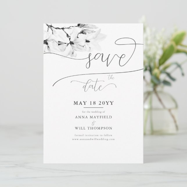 Invitación Elegante caligrafía Magnolia Wedding Save the Date (Anverso de pie)