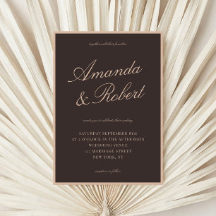Invitación Elegante Caligrafía Marrón Bodas de Dinero Antiguo