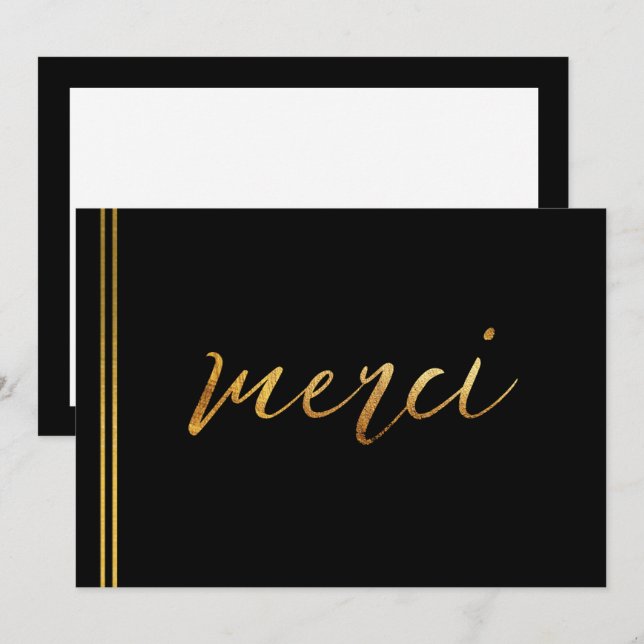 Invitación Elegante Caligrafía Merci Personalizado Gracias Ta (Anverso / Reverso)